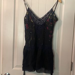 EUC Free People tank w/back tie. Black & Navy floral - size 2